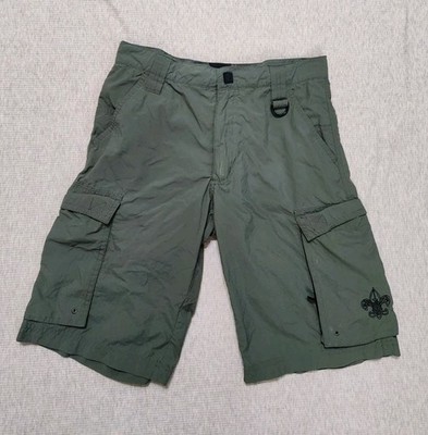 BSA Boy Scouts Cargo Shorts Youth Large Green Uniform Perfomance Camping Hiking 