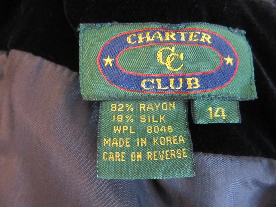 CHARTER CLUB Black Short Sleeve Size 14 Velour & Sheer Evening Midi Dress - Image 4 of 4