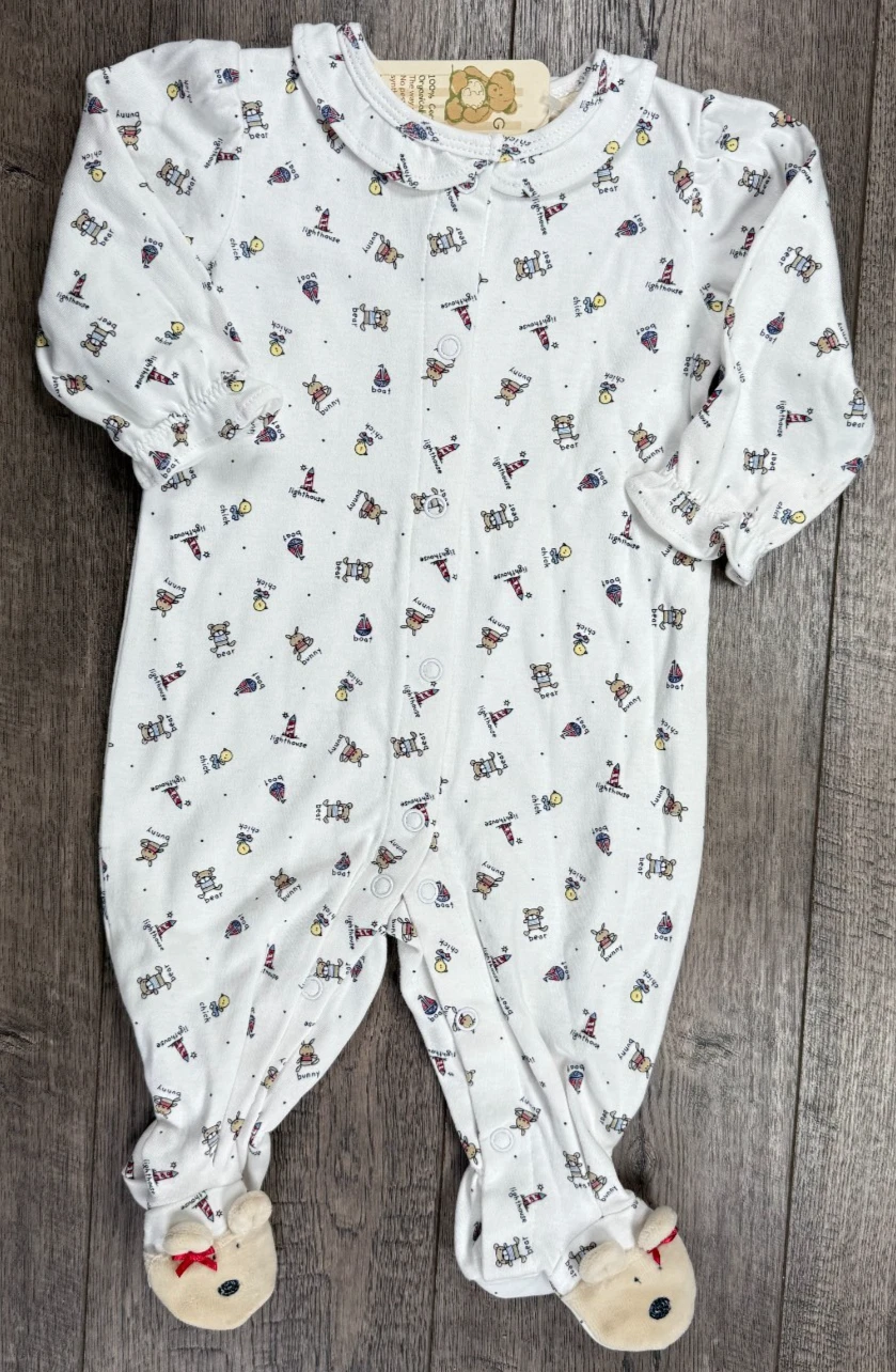 Baby Girl Clothes New Vintage George Organic 3-6 Month Teddy Bear Footed Outfit