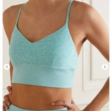 Alo Yoga alosoft lavish Strappy Back Aqua Blue Spacedye Wide Band Medium Bra