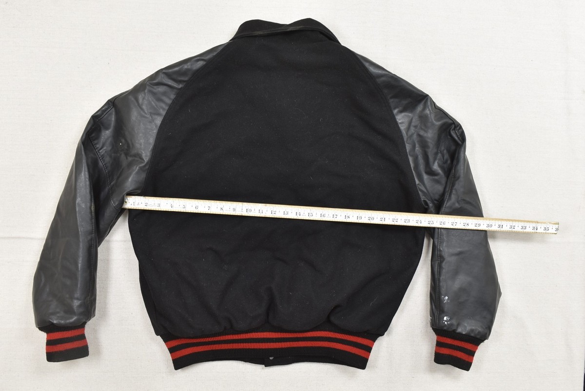 Neff Mens Large Vintage Varsity Bomber Jacket Black Red Wool