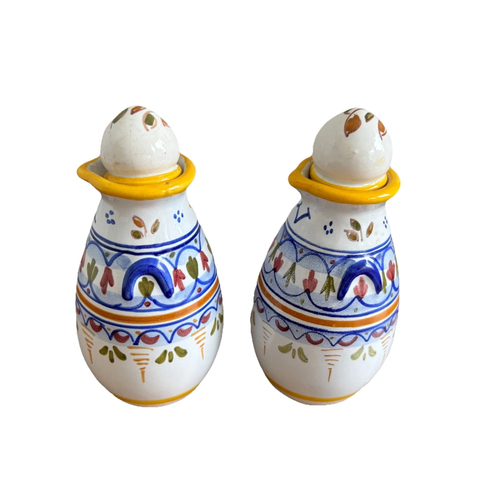 Deruta Art Pottery Set Olive Oil Vinegar Vintage Italian Artsy Rustic Charm