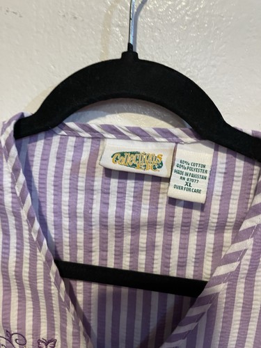 Collections etc.Size XL Lavender Purple & White Striped Seersucker Lounge Robe - Picture 3 of 6