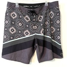O Neill Hyperfreak Boardshorts Mens 38 x 9 Blue Gray Geometric Print Swim Trunks