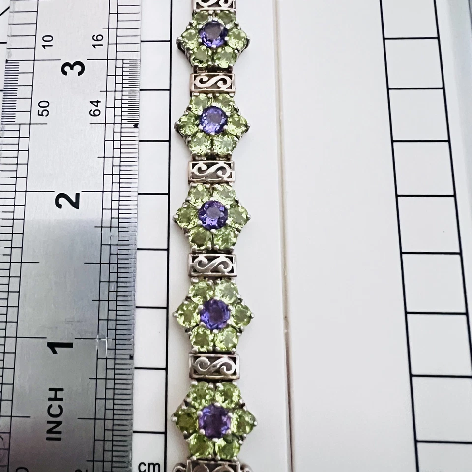 Natural Peridot Gemstone Bracelet Flower Design 925 Sterling Silver Jewelry - Image 2 of 4