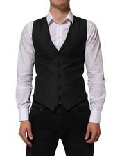 Dolce & Gabbana Black Wool Men Dress Formal Waistcoat Men's Vest Authentic