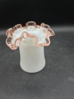 Vintage Fenton Rose Crest Milk Glass Hat Vase Crimped Ruffled Edge