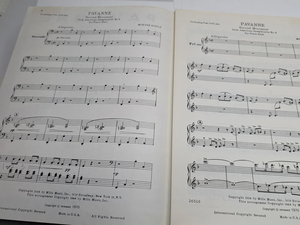 Pavanne Gould Piano Duet Sheet Music Morton Gould Modern Transcription F4 - Image 2 of 4