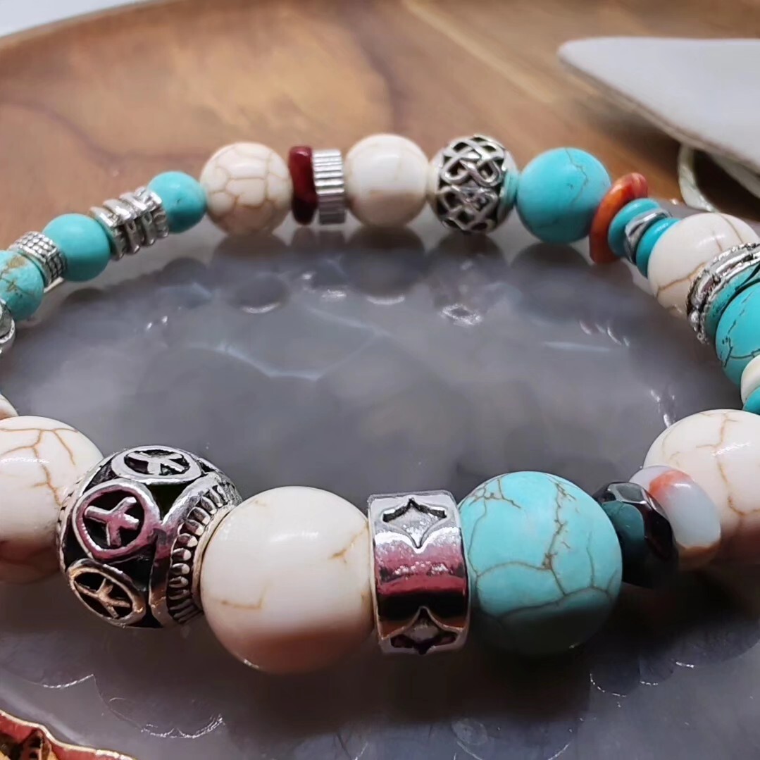 Bracelet pierres naturelles 10mm et 6mm véritable bijou artisanal de luxe
