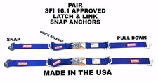 SNAP IN CLIP IN 2" LAP BELTS LATCH & LINK RACERDIRECT SFI 16.1 COBALT BLUE PAIR