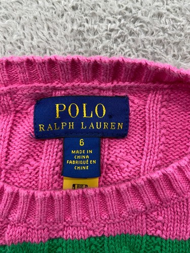 Polo Ralph Lauren Sweater Girls 6 Multicolored Striped Cable Knit Preppy Casual - Picture 3 of 9