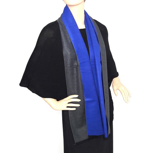 Sciarpa flanella di seta blu royal grigio - delicata come cashmere 100% seta - Foto 6 di 6