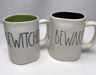 2 Rae Dunn Halloween Mugs  BEWITCHED  &  BEWARE , Perfect Display Only 
