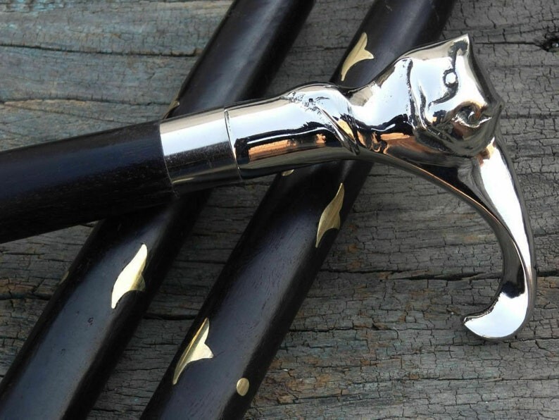 Antique Solid Brass Cat Head Handle Victorian Bla… - image 6