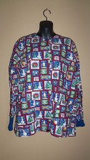 SNOW HAPPY SCRUBS MULTICOLOR MEDICAL WORK CHRISTMAS SNOW LONG SLEEVE SHIRT TOP M