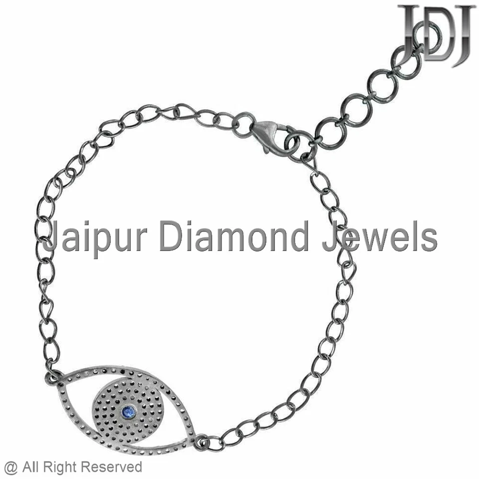 Natürlich Pflastern Diamant Saphir Teufelsauge Kette Armband Silber Religiös - Bild 2 von 4