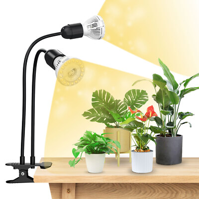 2 Heads LED Grow Light 20W Full Spectrum Sunlike Indoor Grow Lamp Houseplants