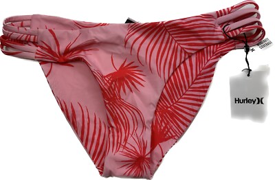 Hurley Max Floreetah Mod Surf Bikini Bottom Pink Red Size Medium
