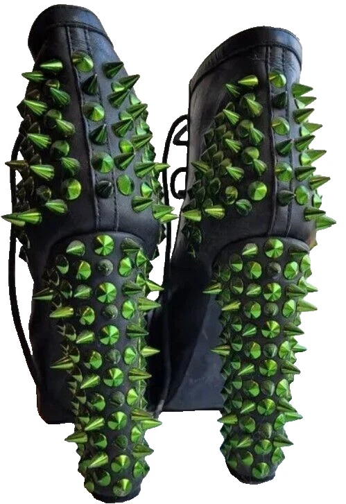 6❤️ Jeffrey Campbell черный кожаный платформе высоких каблуках шипами боя ботильоны - Изображение 2 из 2