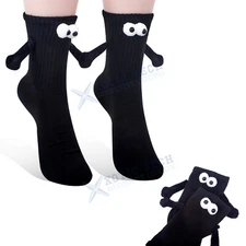 Black Holding Hands Socks, Novelty Magnetic Funny Socks Gift for Couple Women