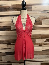 VINTAGE by FREDERICK S of HOLLYWOOD RED MESH NYLON LACE BABYDOLL NIGHTGOWN XS