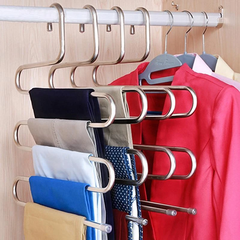5 layers S Shape Stainless Steel Clothes Hanger sand Pants Storage