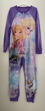Disney Kid Girl 1-Piece Frozen Elsa Anna Olaf Snowman Raglan Sleeve PJs Purple 8