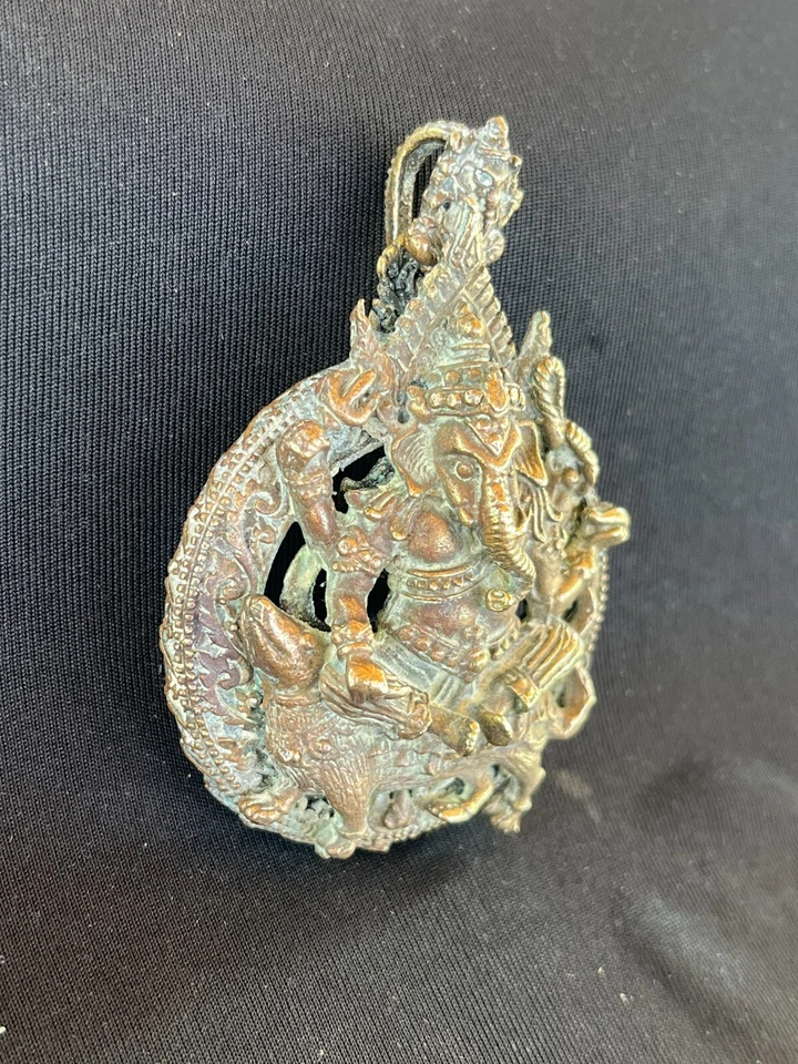 СТАРЫЙ БОГ ИНДУИСТСКИЙ АМУЛЕТ GANESHA ПОДВЕСКА БРОНЗА - Изображение 3 из 4
