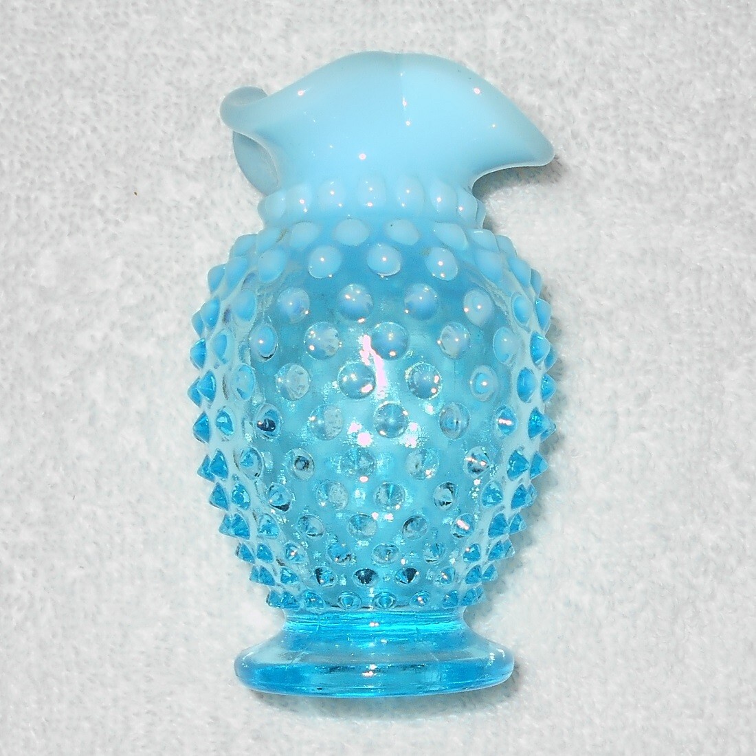 Fenton - Vintage Turquoise Blue Molded Glass Vase w/ Hobnail