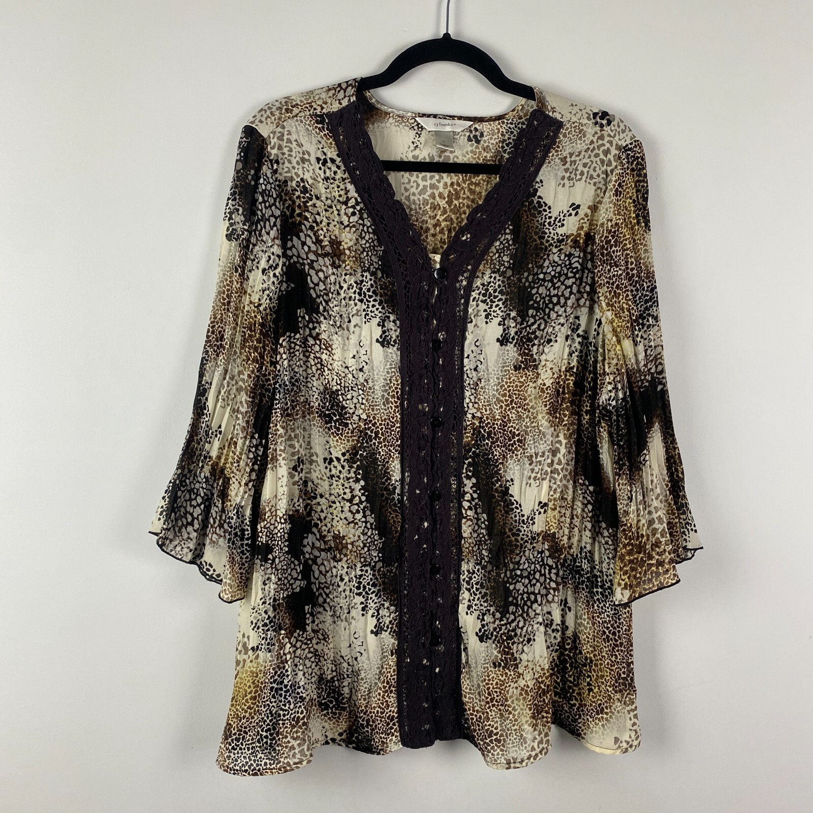 CJ Banks Tunic Top Size 1X Button Up 3/4 Sleeves Animal Mixed Print eBay