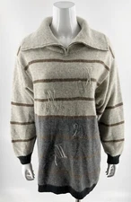 Bellino Sweater Size Small Gray Brown Striped Embroidered Angora Lambswool Blend