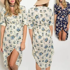 Women's Floral Surplice Wrap Tulip High Low Dress