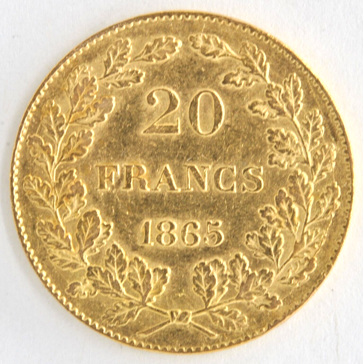 Belgium 1865 20 Francs .900 Fine Gold Coin Ruler King Leopold I
