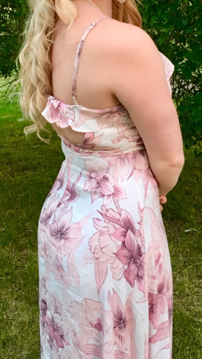 Ardene Floral Ruffle Maxi Open Back Dress Women's Size L | eBay