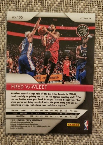 2018-19 Panini Prizm Fred VanVleet Pink Ice #103 RAPTORS 1st year Prizm Pristine - Picture 2 of 2