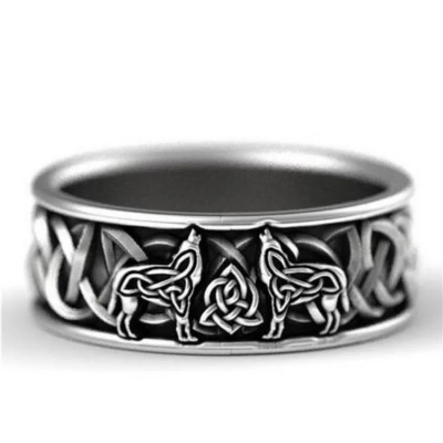 Celtic Knot Wolves Ring Band Trinity Knot Viking Wolf Jewelry