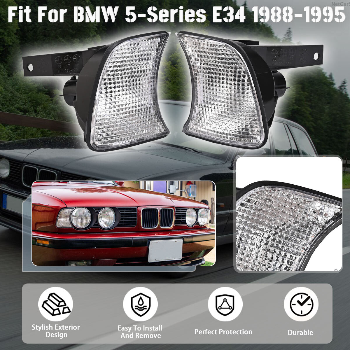 For BMW 5-Series E34 1989-1995 Pair Black Corner Lights Turn
