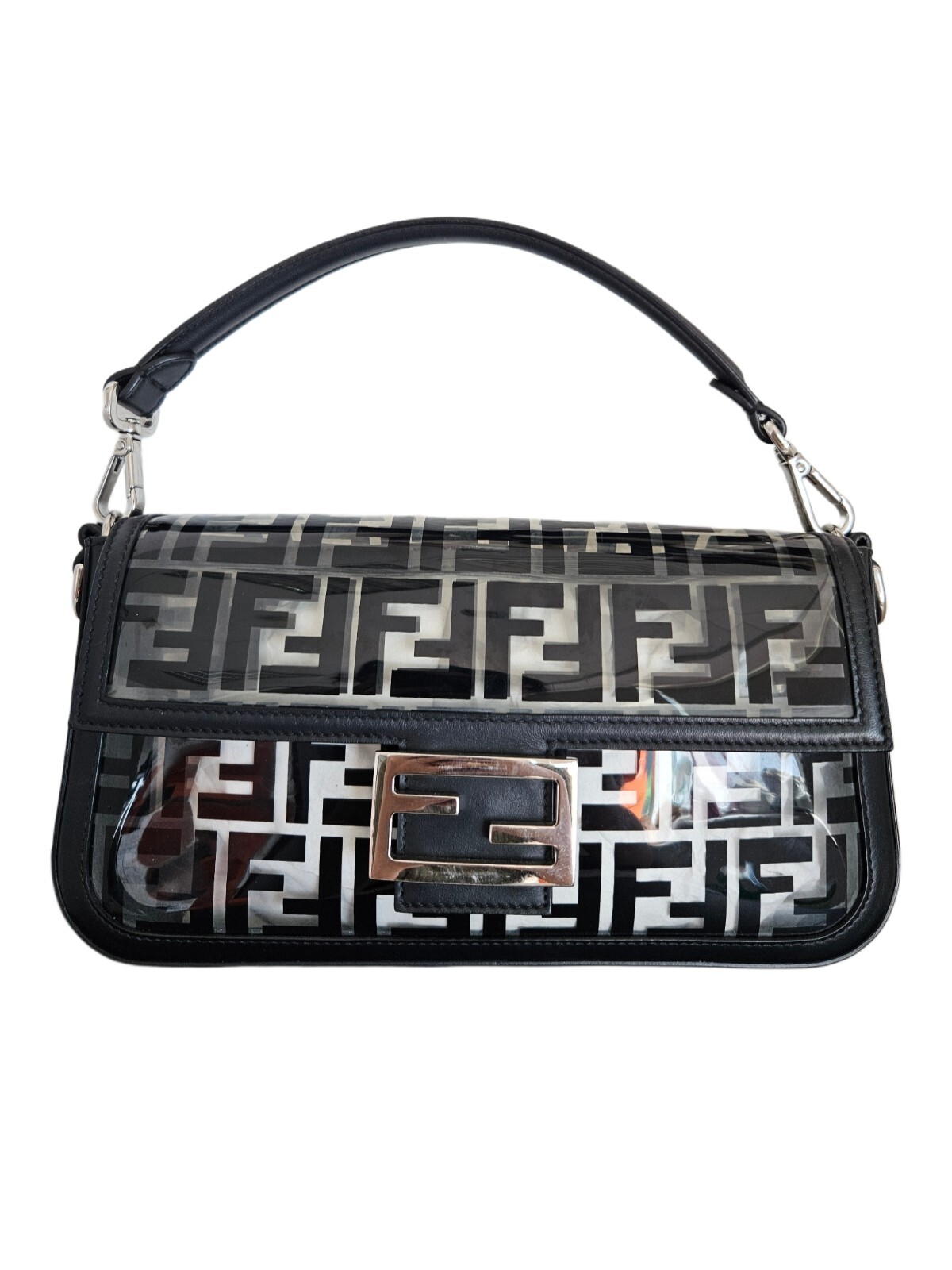 Fendi Baguette NM Medium Black Clear Zucca PU Shoulder Bag