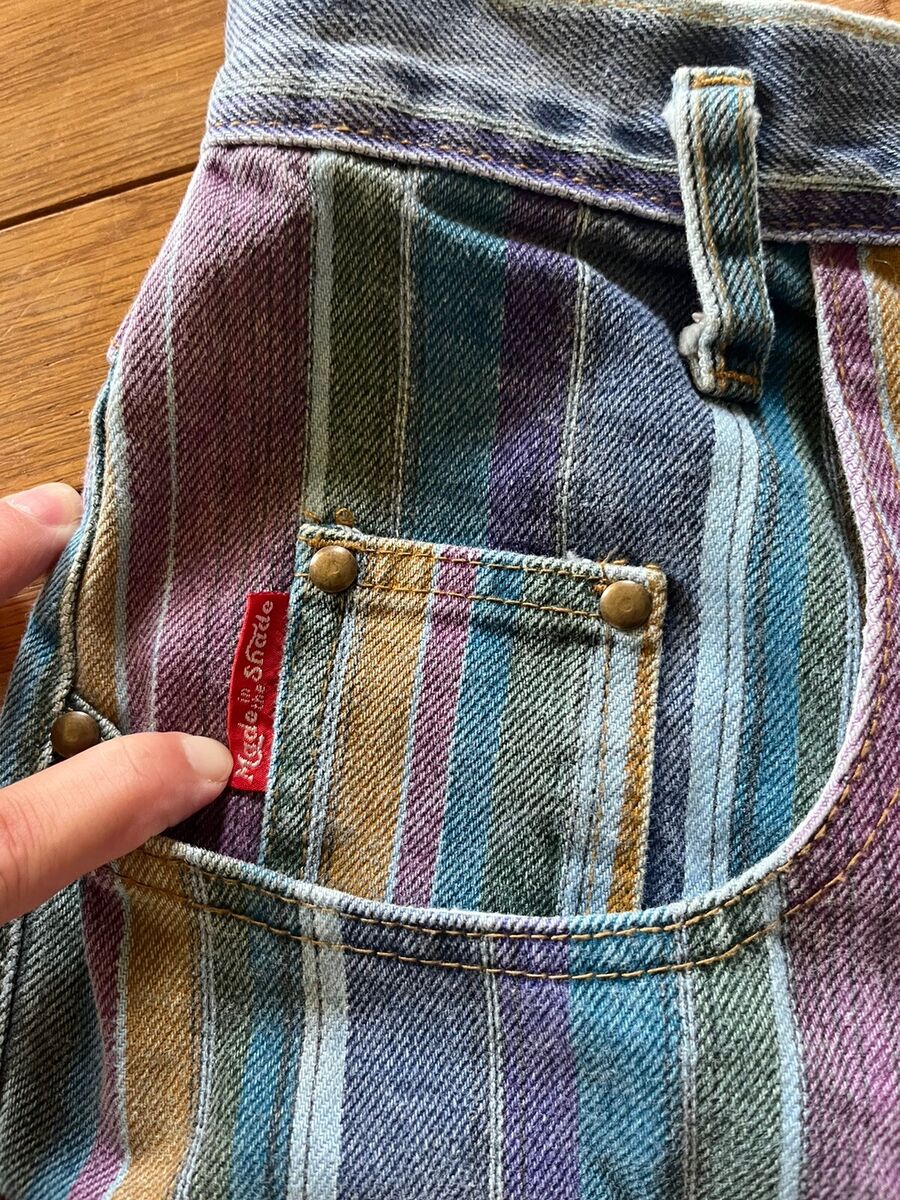 Vintage Denim Shorts 80s Made in the Shade, Striped Sleek Vintage Denim Shorts 80s Made in the Shade, Striped Sleek