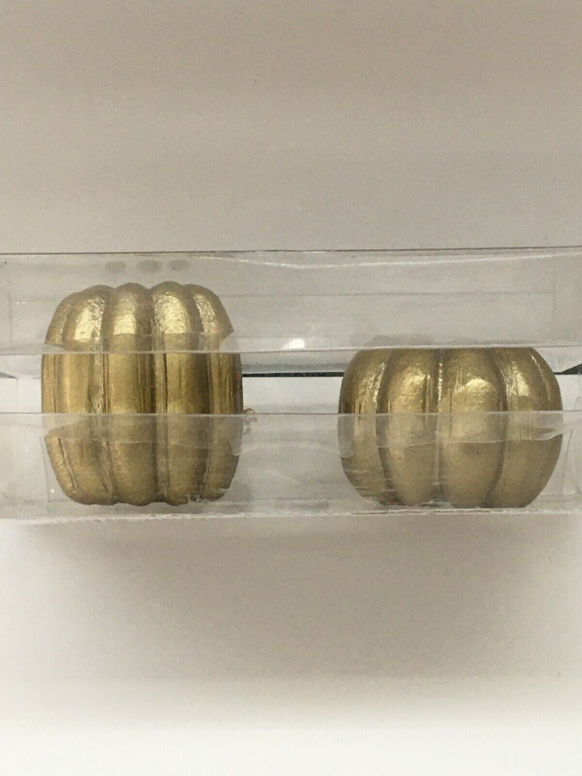 Bed Bath & Beyond Set Of 2 Gold Pumpkin Metal Taper Candle Holders Sealed