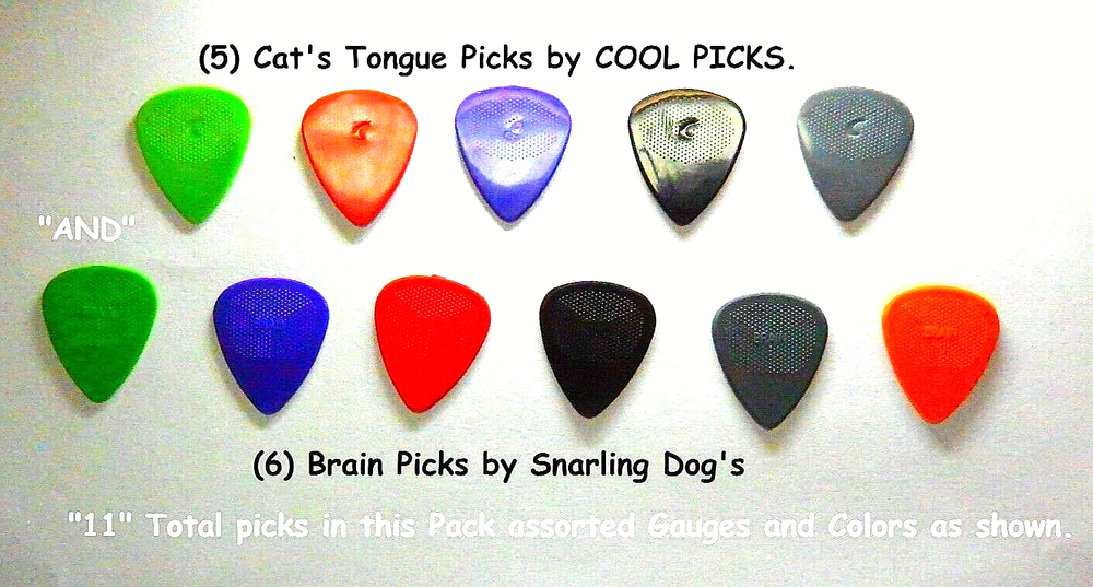 Cool Picks Cat Tongue, Snarling Dogs BRAIN Guitar Picks, 11 PICKS .53 - 1.14mm