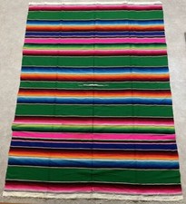 Vintage Mexican Serape Saltillo Blanket Woven Stripes Southwest Wool 82"x59"