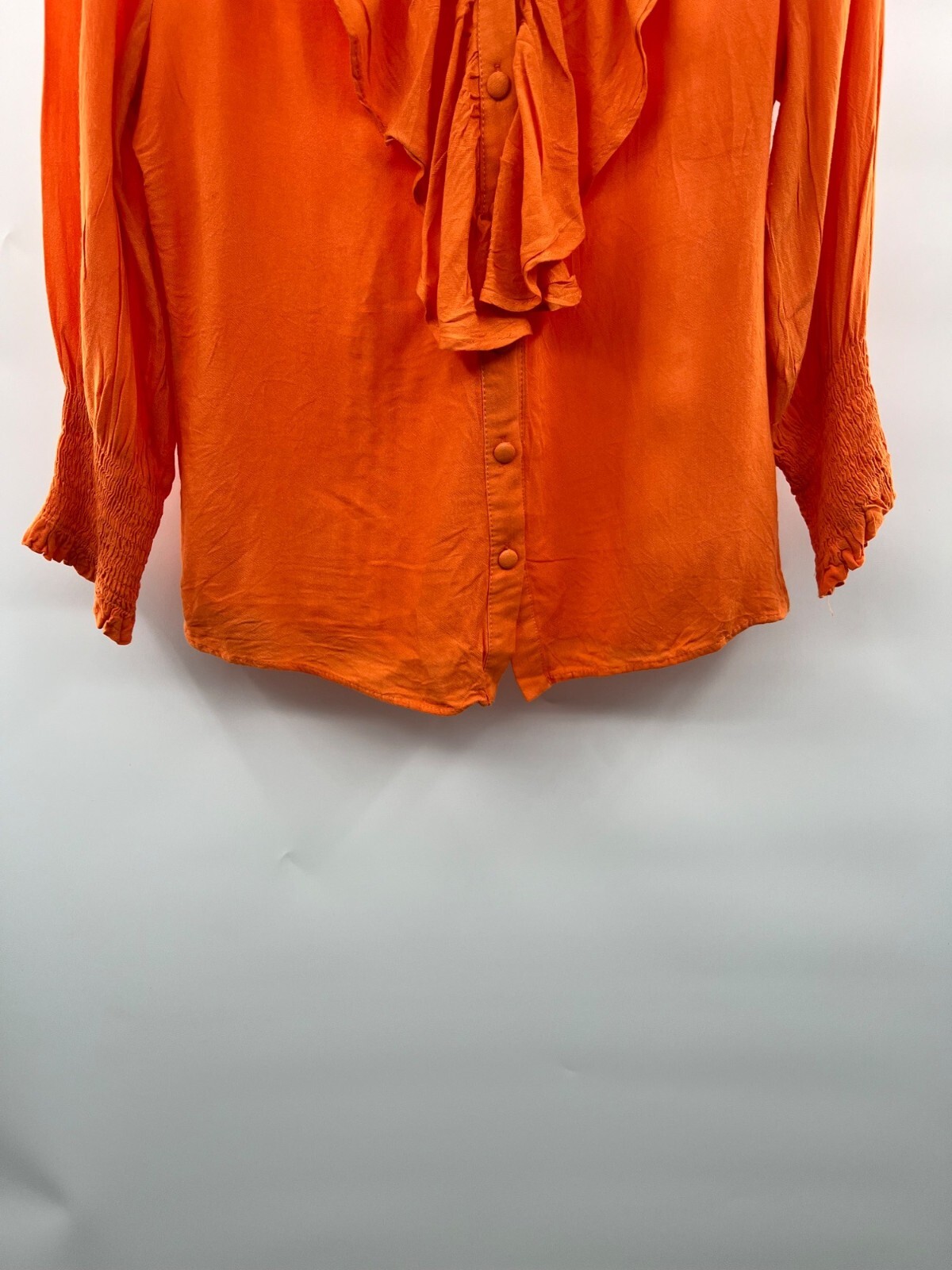 Davi & Dani Women's Button Up Ruffle 3/4 Sleeve Top Orange Size Medium