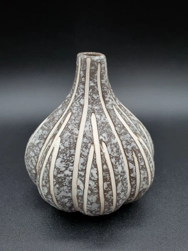 Mini Bud Vase Speckled With Off White Lines, 4 1/4" Tall