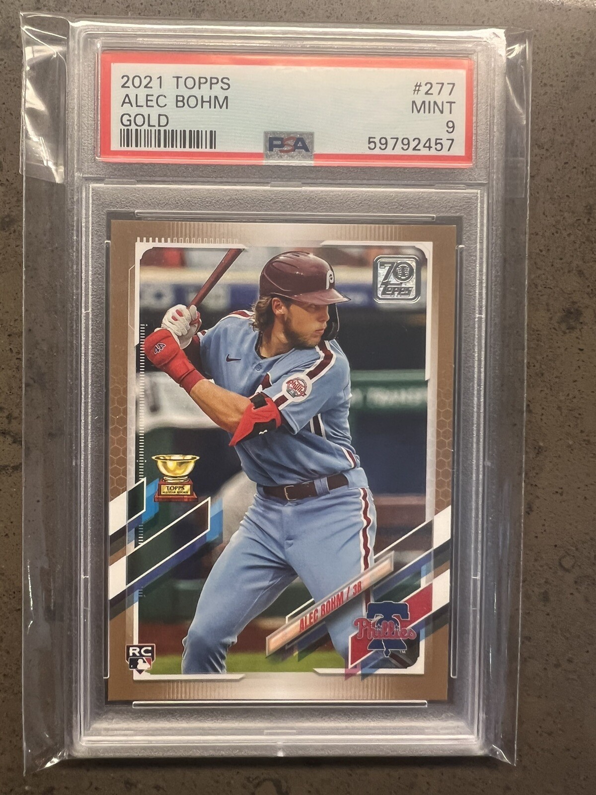 ALEC BOHM 2021 TOPPS SERIES 1 #277 RC ROOKIE GOLD /2021 PSA 9 PHILLIES