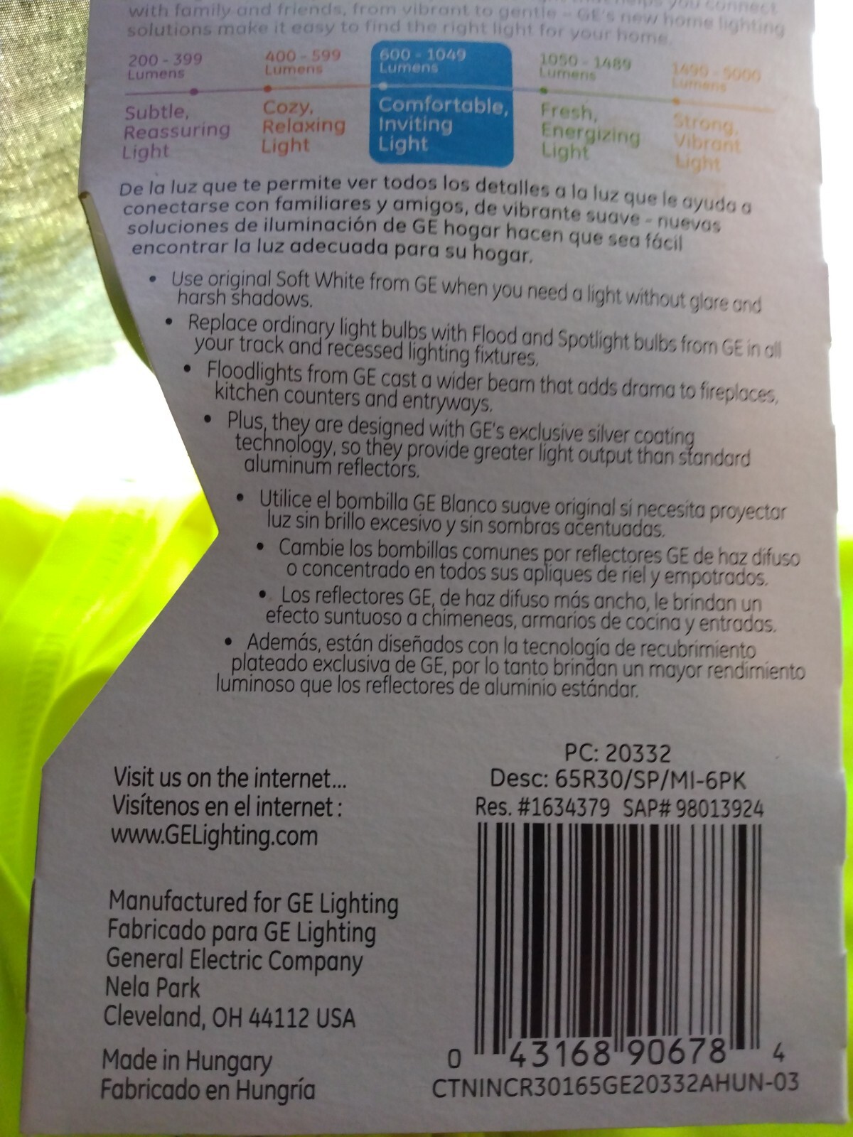 4 GE 20332 Indoor  Spot Light Bulbs, 610 Lumens, R30, 65-Watts MADE IN HUNGARY