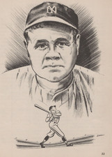 Babe Ruth HOF Yankees Baseball Illustration Sketch 1950 Art Print Page 8x10