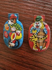 Vintage Tin Clickers Large Animals Playing Instruments