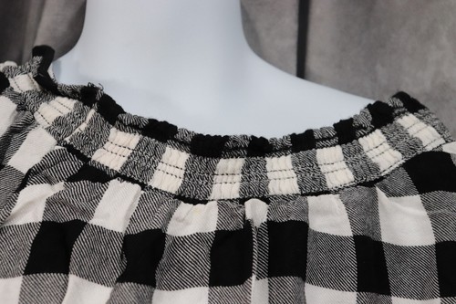 Justice Girls Black And White Plaid Long Sleeve Shirt Elastic Top Size 12 - Picture 3 of 4