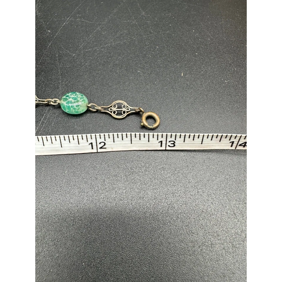 Colar Gargantilha de Vidro Crackle Esmeralda Tcheca Antiga Contas de Filigrana Art Deco 13" - Imagem 4 de 4